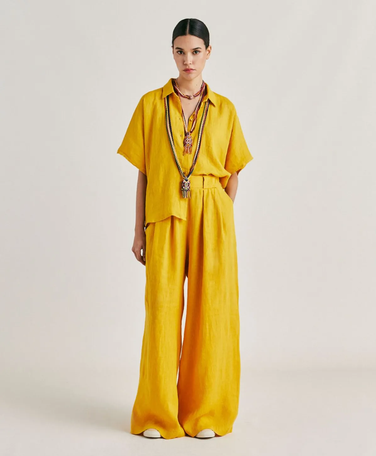 Pantalon Aspen En Lin Uni - Jaune Soleil