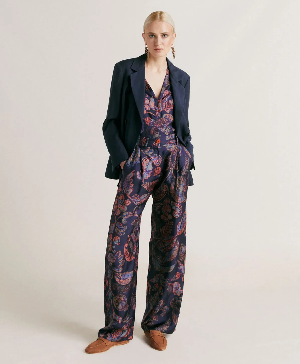 Pantalon Austin En Serge De Soie - Multicolore Bleu Nuit