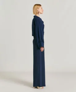 Pantalon En Acetate De Soie Aspen - Bleu Nuit