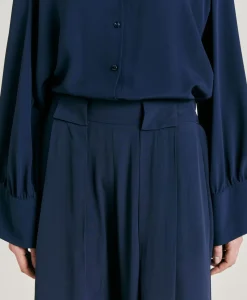 Pantalon En Acetate De Soie Aspen - Bleu Nuit