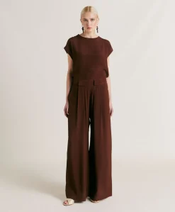 Pantalon En Acetate De Soie Aspen - Chocolat
