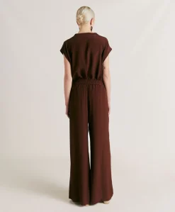 Pantalon En Acetate De Soie Aspen - Chocolat
