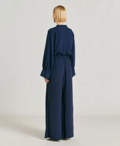 Pantalon En Acetate De Soie Aspen - Bleu Nuit