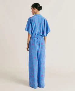 Pantalon En Crepe De Chine Baccarat - Bleutte/Fuchsia