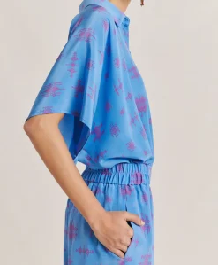 Pantalon En Crepe De Chine Baccarat - Bleutte/Fuchsia