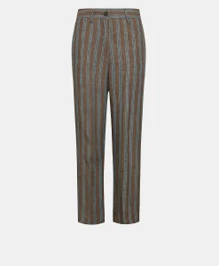 Pantalon En Lin Raye Matthieu - Marron/Aqua