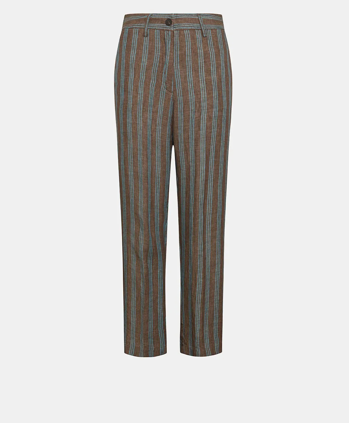 Pantalon En Lin Raye Matthieu - Marron/Aqua