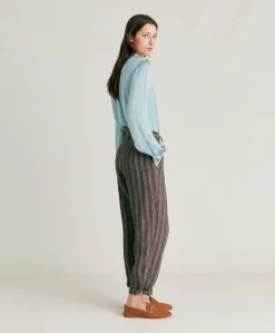 Pantalon En Lin Raye Matthieu - Marron/Aqua