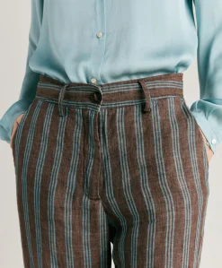 Pantalon En Lin Raye Matthieu - Marron/Aqua