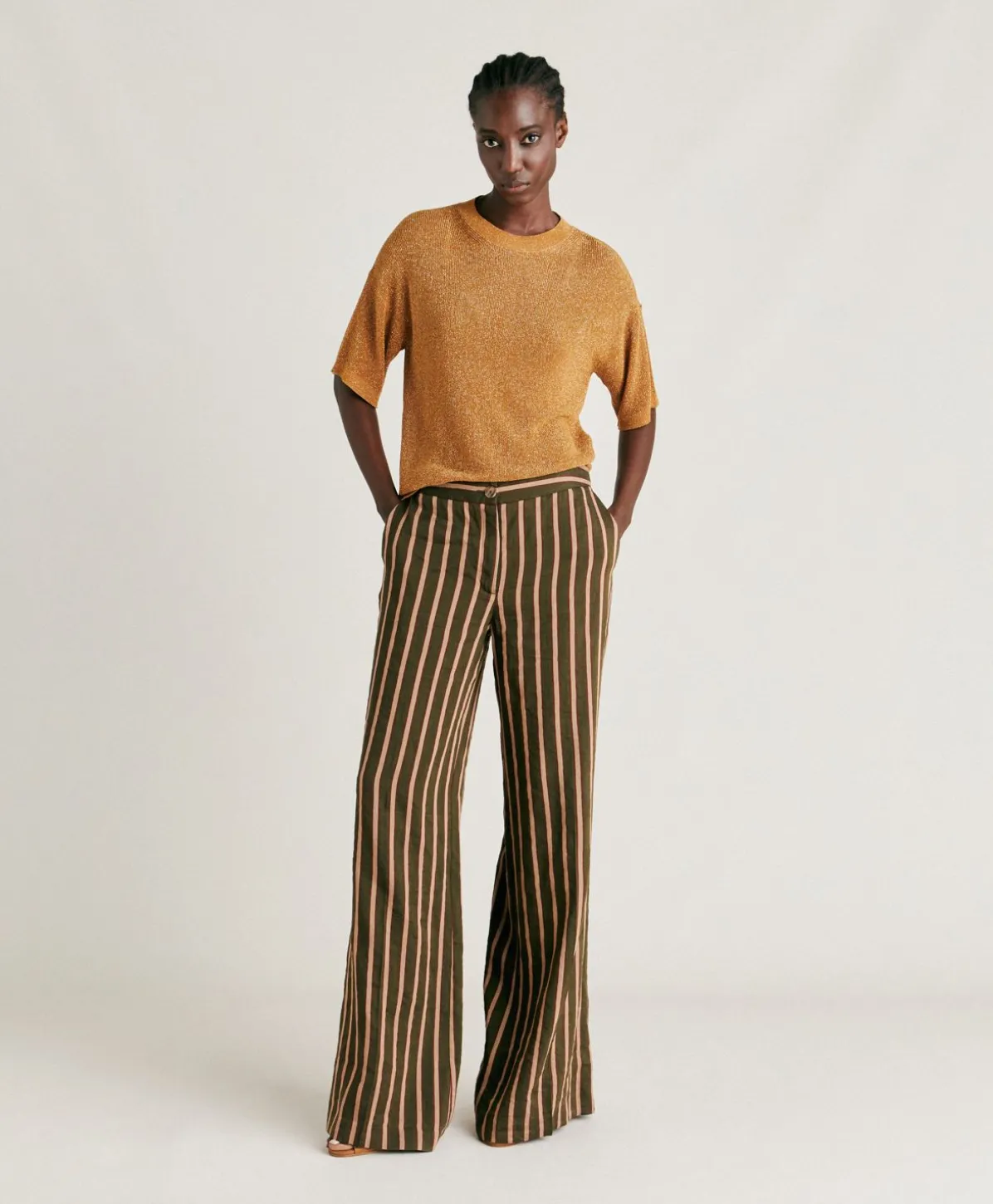 Pantalon En Lin Viscose Raye Candeo - Armee Multicolore