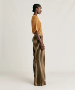 Pantalon En Lin Viscose Raye Candeo - Armee Multicolore