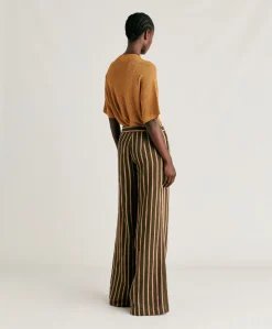 Pantalon En Lin Viscose Raye Candeo - Armee Multicolore