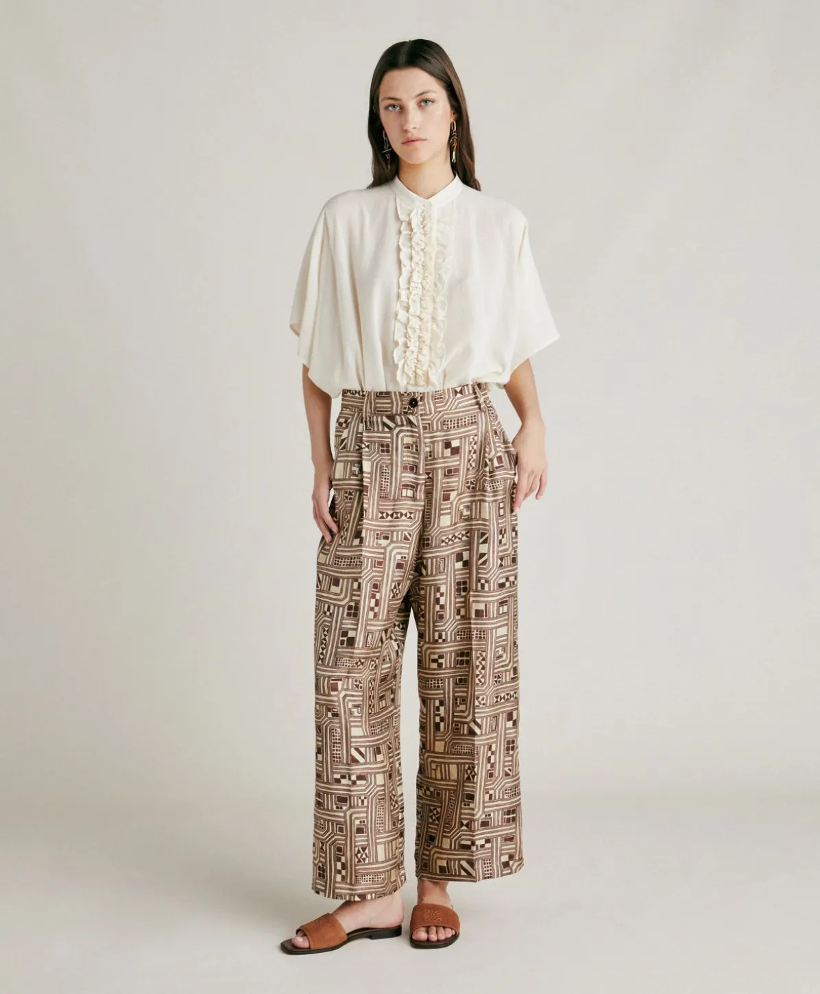 Pantalon En Serge De Soie Magnisi - Beige/Tabac