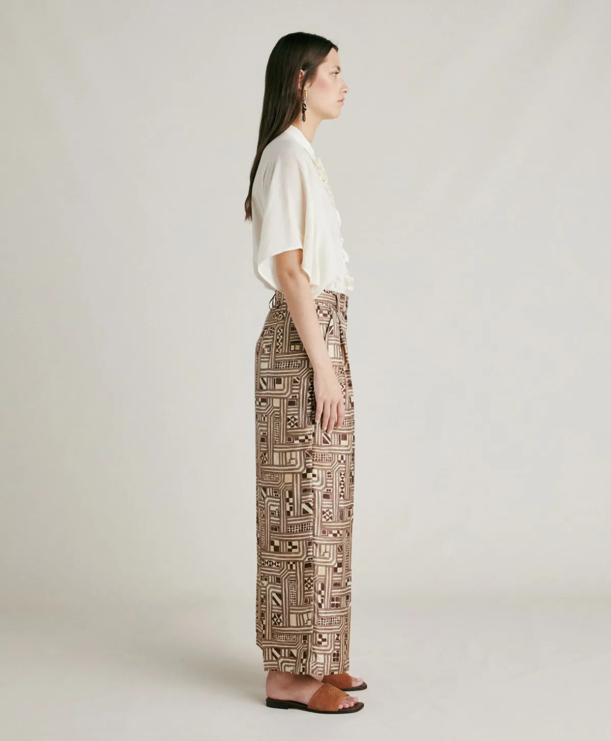 Pantalon En Serge De Soie Magnisi - Beige/Tabac