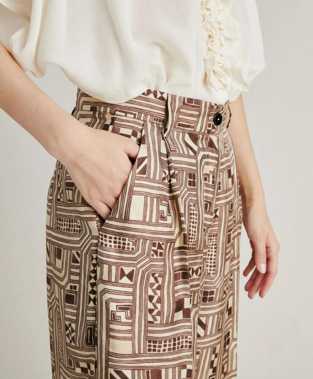 Pantalon En Serge De Soie Magnisi - Beige/Tabac