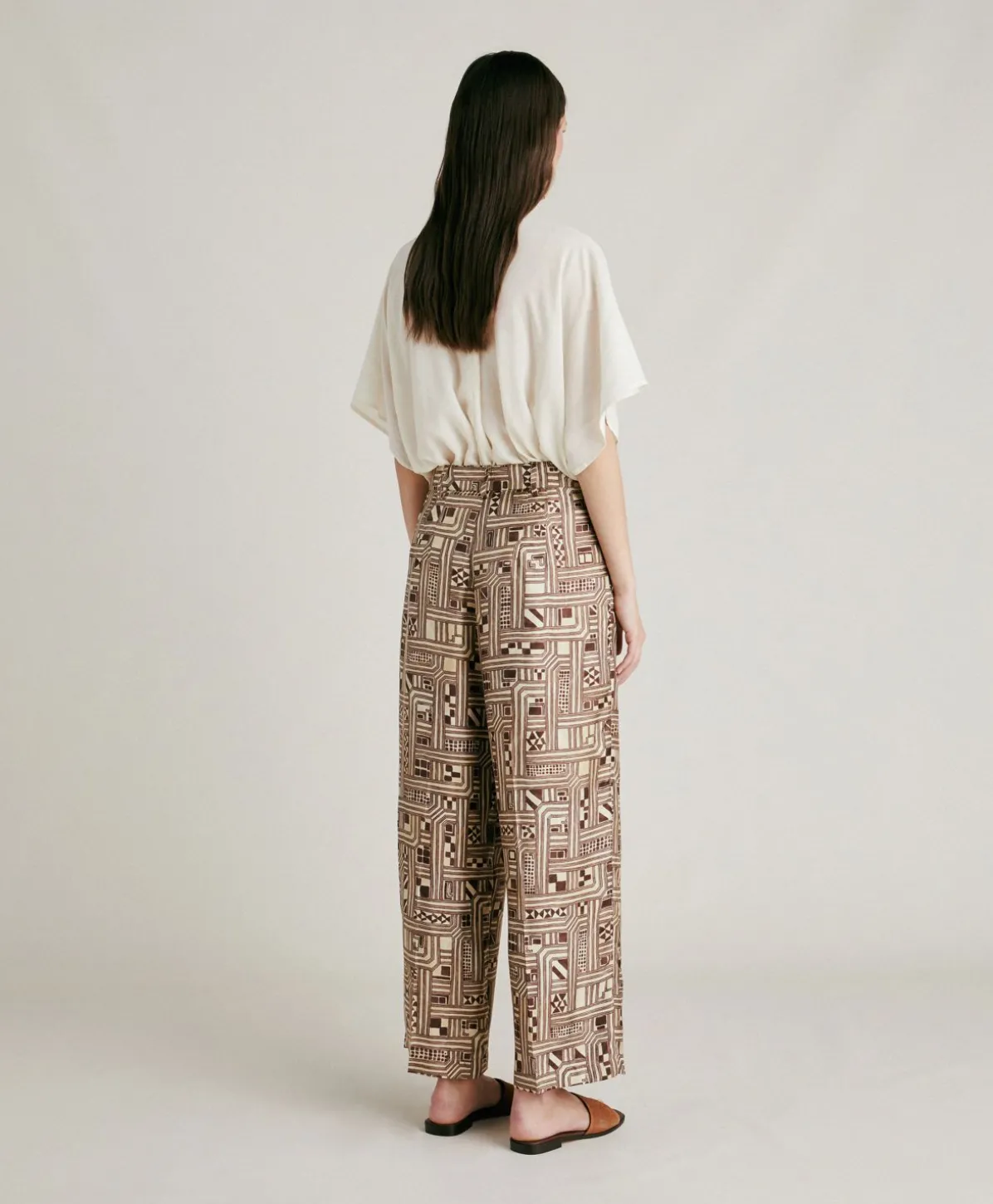 Pantalon En Serge De Soie Magnisi - Beige/Tabac