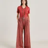 Pantalon En Voile De Coton Imprime Aspen - Rouge