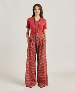 Pantalon En Voile De Coton Imprime Aspen - Rouge