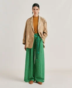 Pantalon En Voile De Coton Imprime Aspen - Emeraude