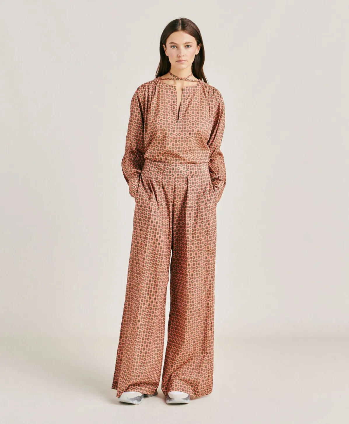 Pantalon En Voile De Coton Imprime Aspen - Corail