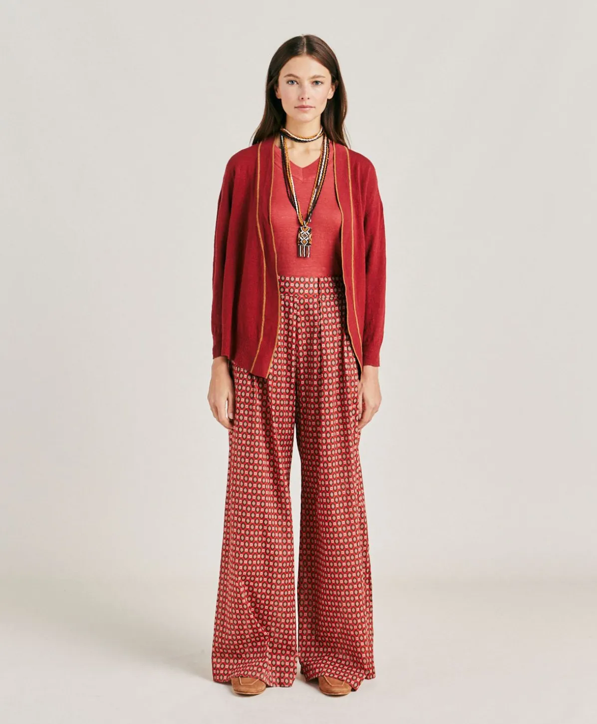 Pantalon En Voile De Coton Imprime Aspen - Rouge