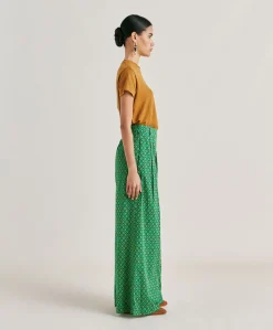 Pantalon En Voile De Coton Imprime Aspen - Emeraude