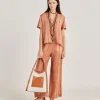 Pantalon Ginepro En Lin Viscose - Creme/Rouille
