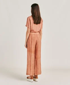 Pantalon Ginepro En Lin Viscose - Creme/Rouille