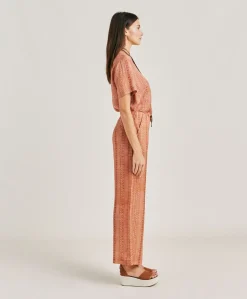 Pantalon Ginepro En Lin Viscose - Creme/Rouille