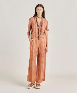 Pantalon Ginepro En Lin Viscose - Creme/Rouille