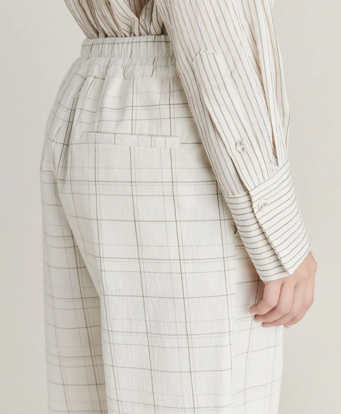 Pantalon Idaho Check Seersucker - Creme/Boue