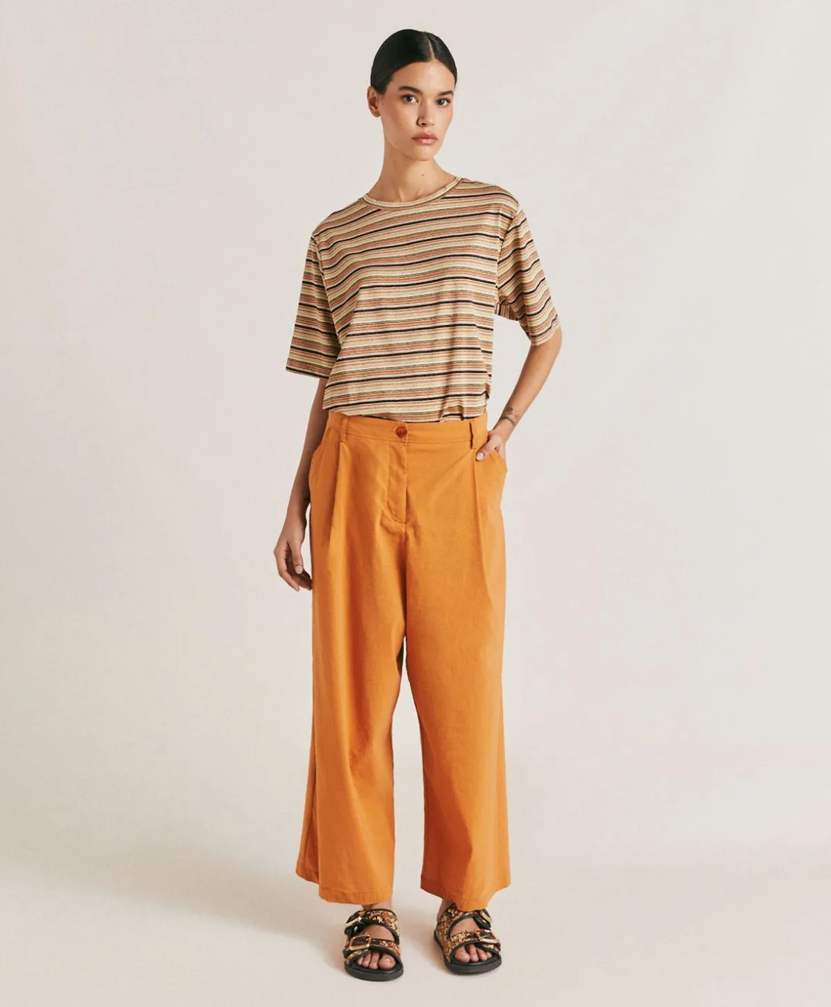 Pantalon Ilda En Lin Coton - Papaye