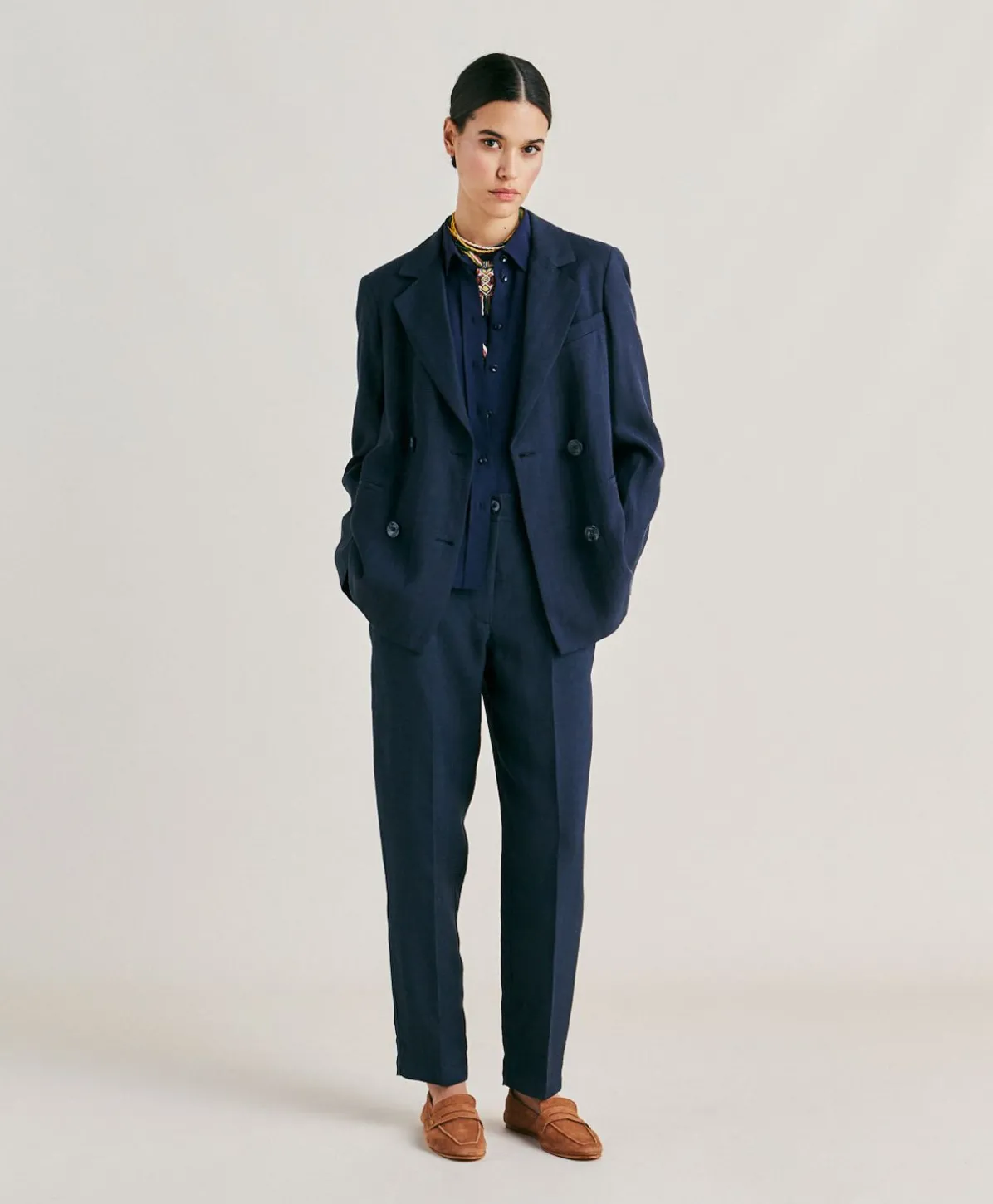 Pantalon Matthieu En Viscose De Lin Elegant - Bleu Nuit