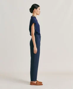 Pantalon Matthieu En Viscose De Lin Elegant - Bleu Nuit