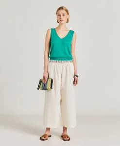 Pantalon Roca En Voile De Coton Brode - Creme