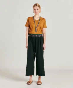 Pantalon Roca En Voile De Coton Brode - Noir