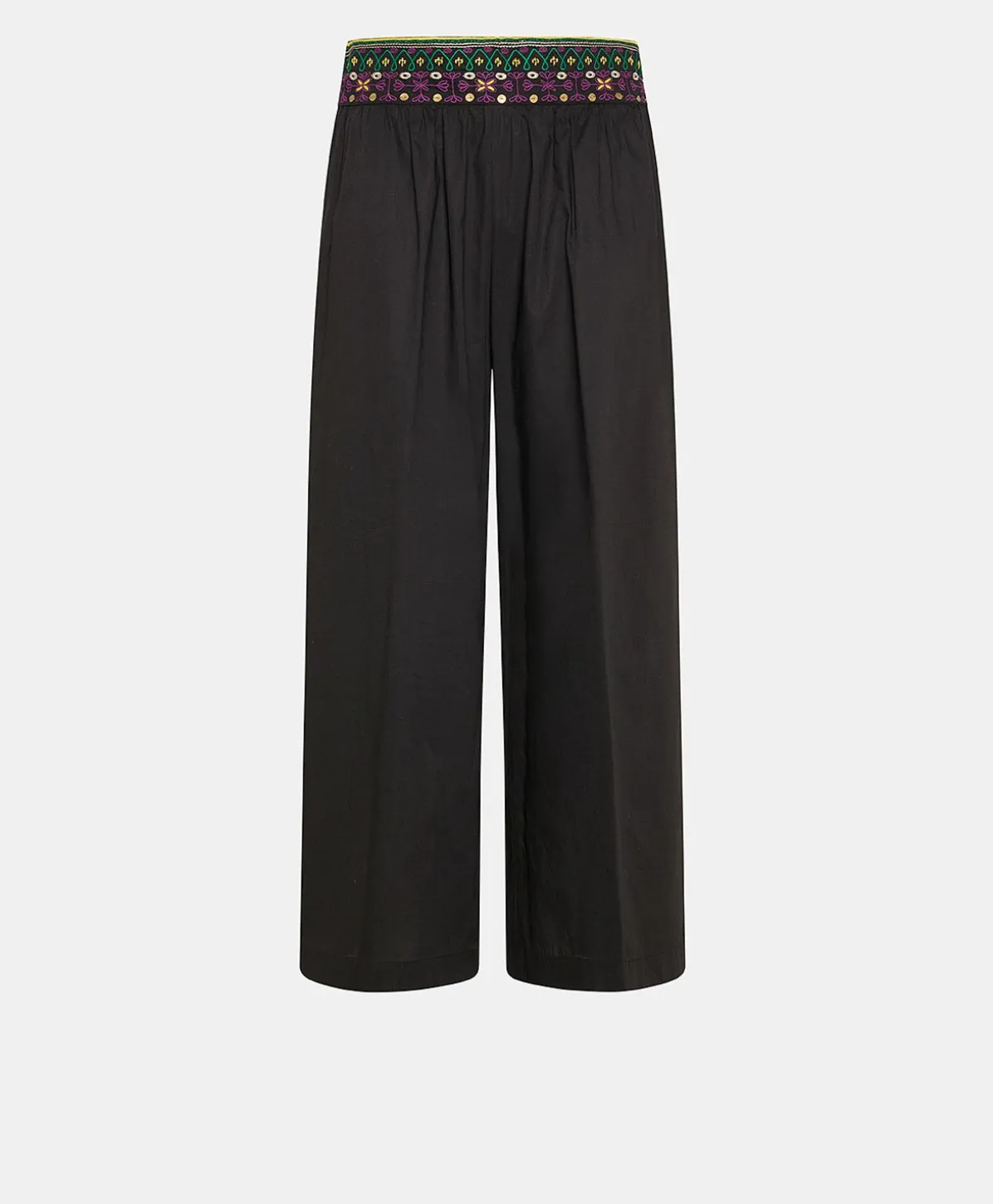 Pantalon Roca En Voile De Coton Brode - Noir