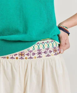 Pantalon Roca En Voile De Coton Brode - Creme