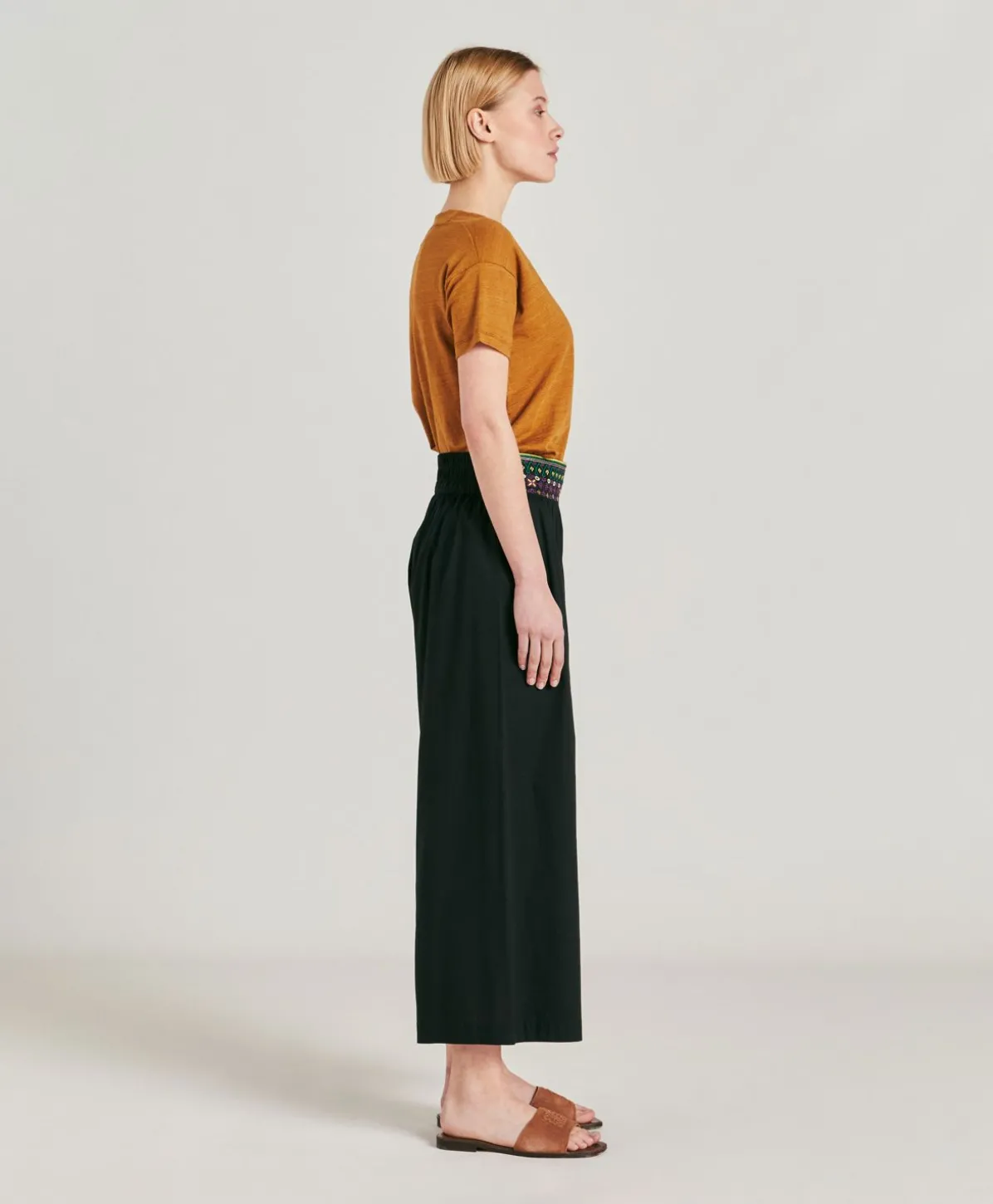 Pantalon Roca En Voile De Coton Brode - Noir