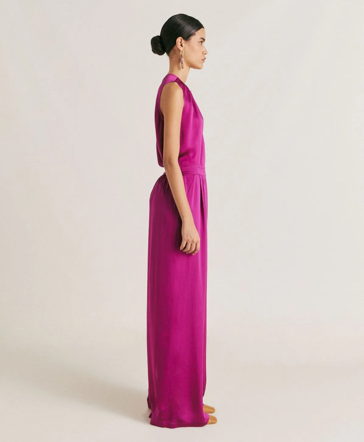 Pantalon Uni En Soie Patrice Bis - Cyclamen
