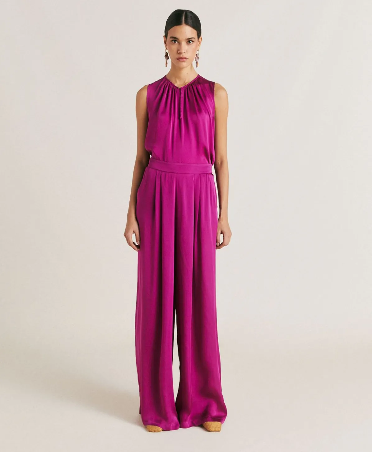 Pantalon Uni En Soie Patrice Bis - Cyclamen