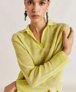 Pull Egide Perlata Raye Lurex - Citron Vert