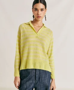 Pull Egide Perlata Raye Lurex - Citron Vert