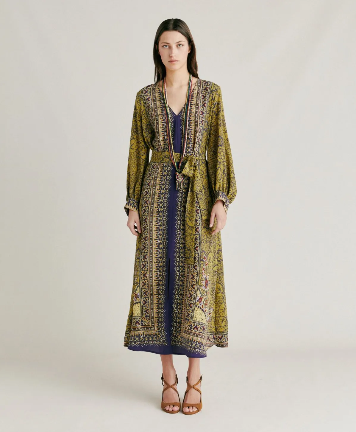 Robe Adelma Crepe De Chine - Bleu Multicolore