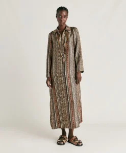Robe Aligusta En Serge De Soie - Noir Multicolore