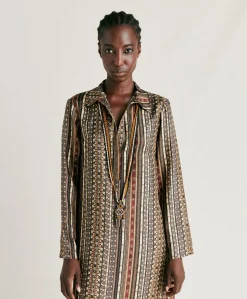Robe Aligusta En Serge De Soie - Noir Multicolore