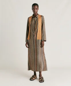 Robe Aligusta En Serge De Soie - Noir Multicolore