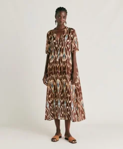 Robe Altamura En Lin Viscose - Cacao Multicolore