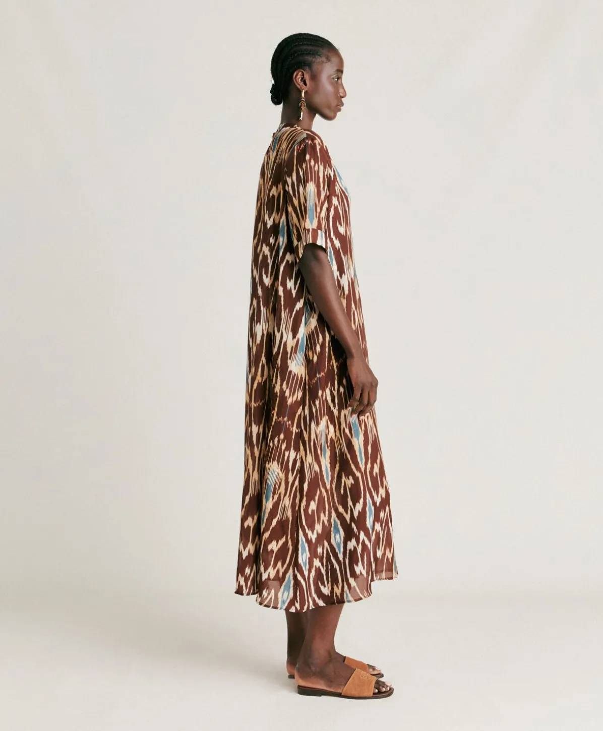 Robe Altamura En Lin Viscose - Cacao Multicolore