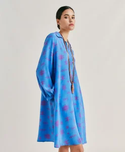 Robe Amber En Crepe De Chine - Bluette/Fuchsia